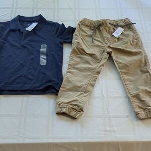 GAP Kids Tan Jogger Pants and Short Sleeve Polo Shirt.
